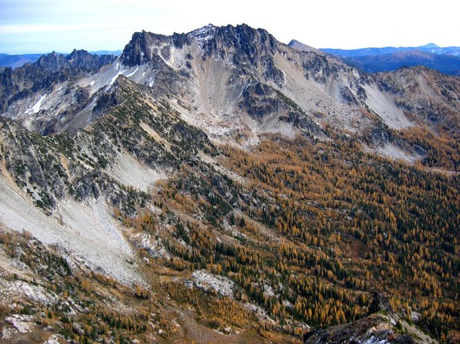 Looking SE, here's Cardinal from Saska, again with the ascent gully in the center.